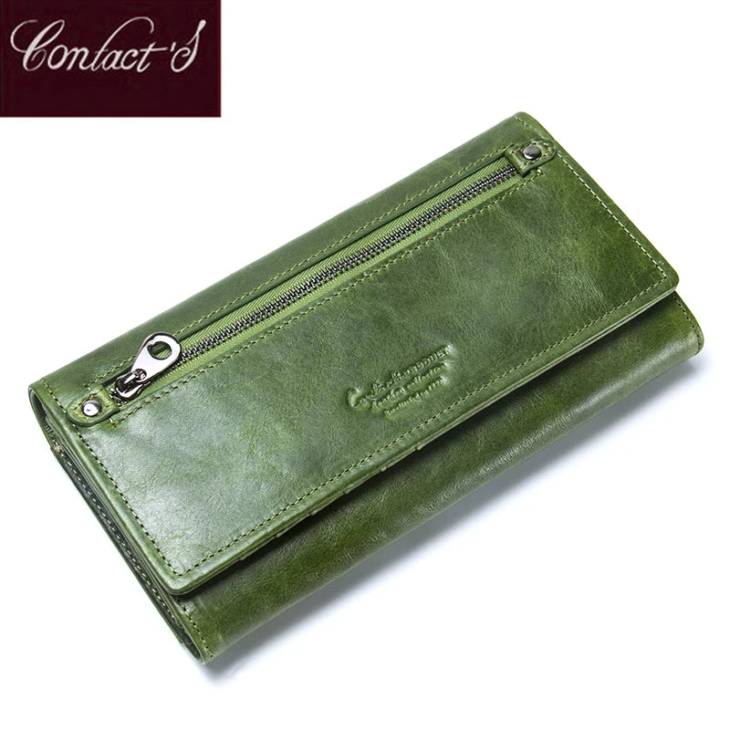 Contact's Genuine Leather Women Wallets Female Long Clutch Photo Holder Wallet Large Capacity Purses With Money Phone Bags