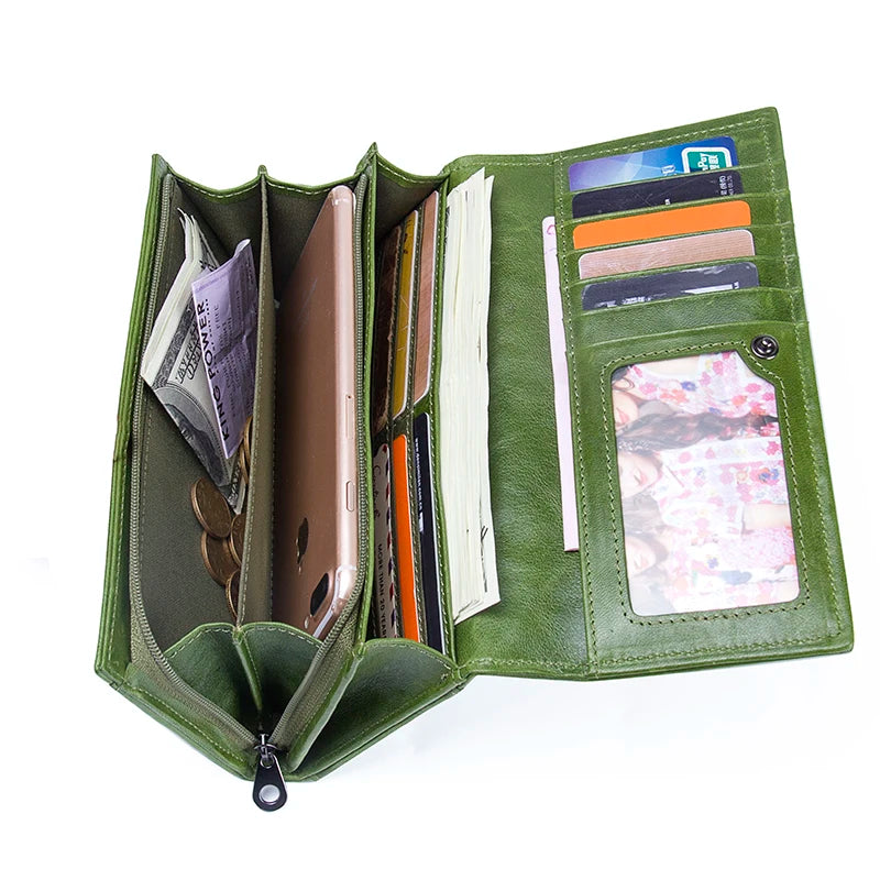 Contact's Genuine Leather Women Wallets Female Long Clutch Photo Holder Wallet Large Capacity Purses With Money Phone Bags