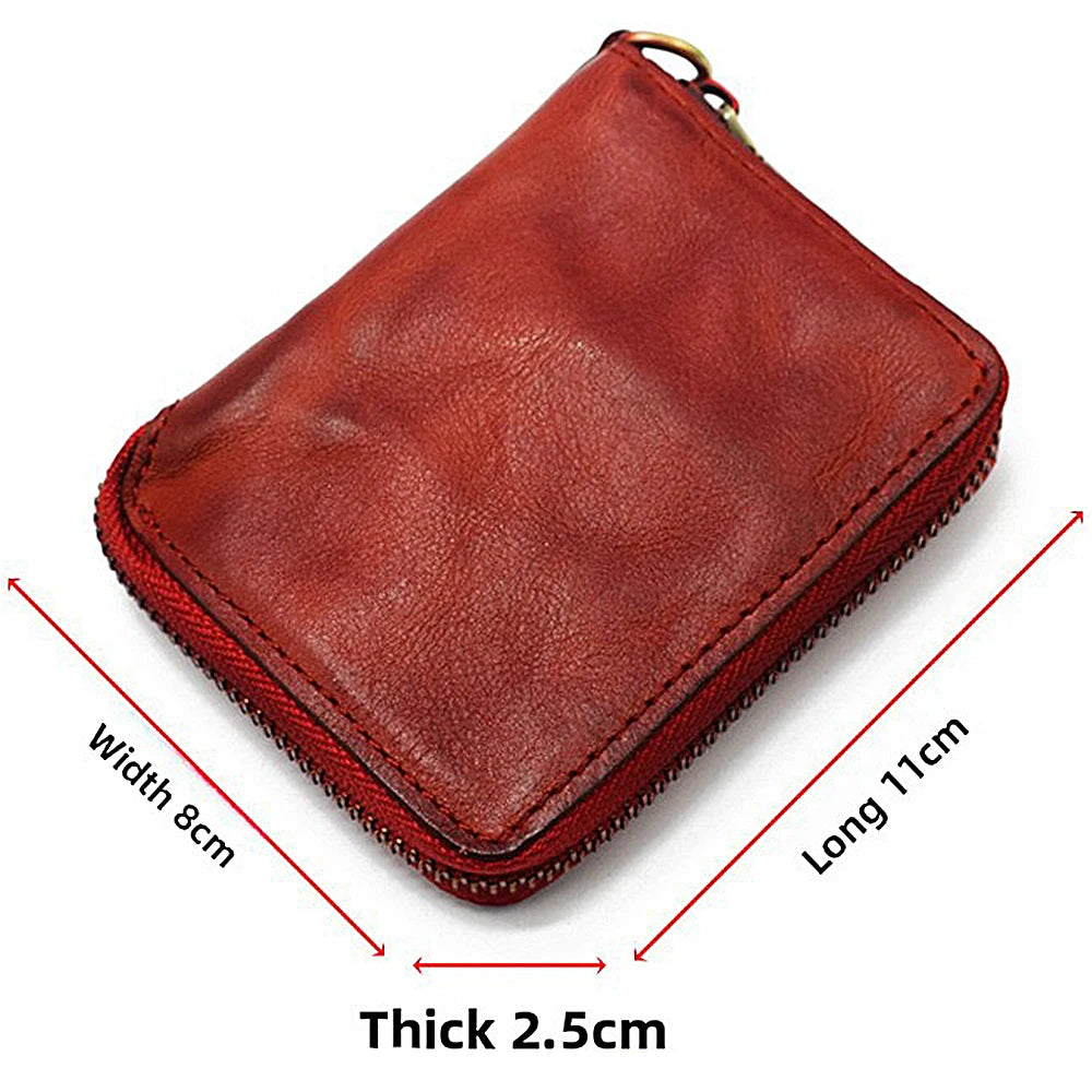 Genuine Leather Vintage Men Wallet Top Quality Slim Simple Zipper Coin Pocket Classic Male Retro Purses Money Clips