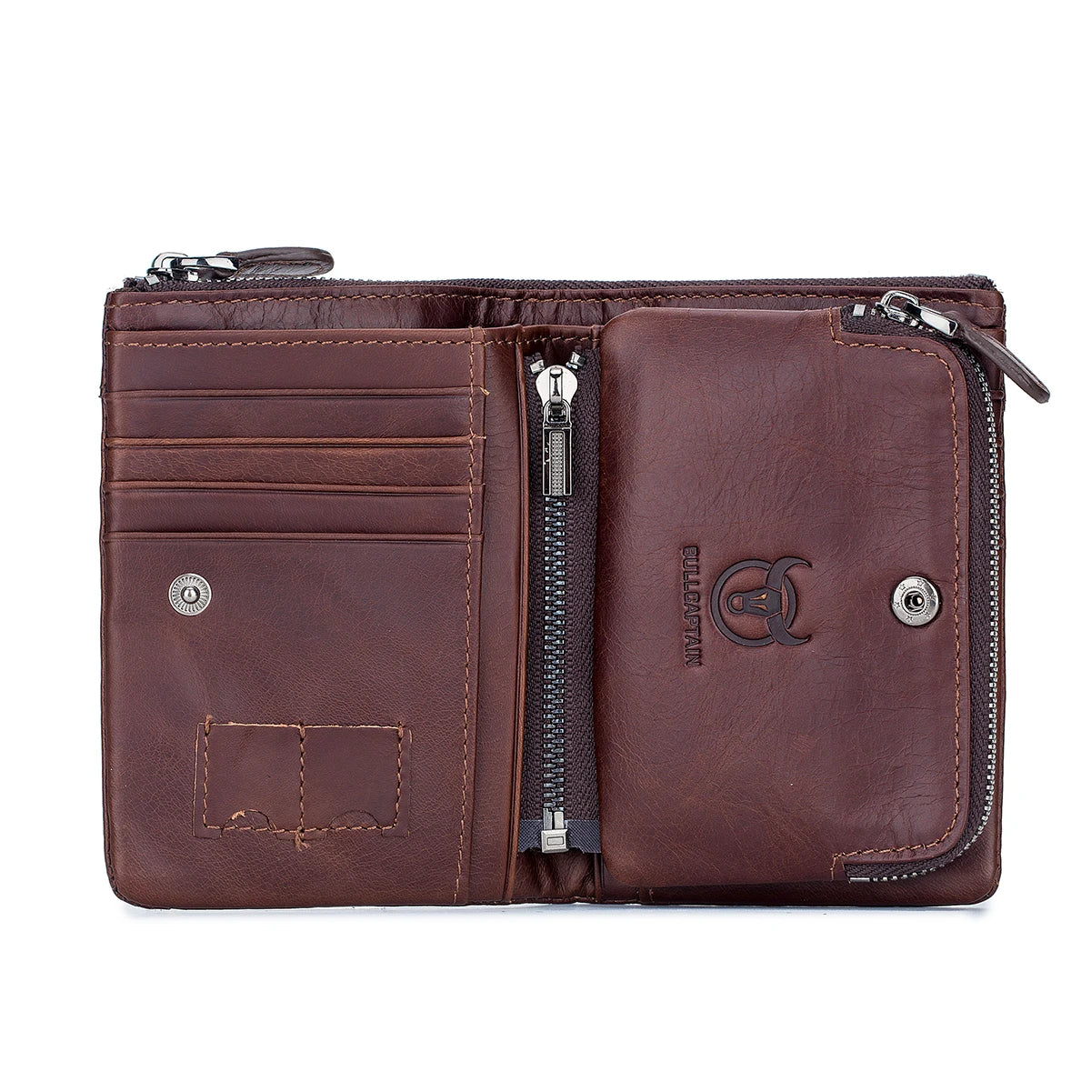 BULLCAPTAIN Genuine Leather Men's Wallet Zip Retro Coin Purse RFID Holder Card Men's